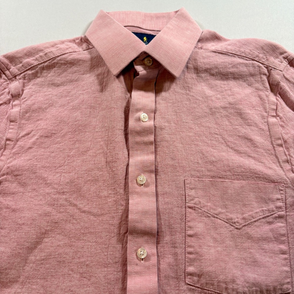 Stafford Button Down Shirt Mens Small Pink Cotton Linen Blend Regular Fit LS